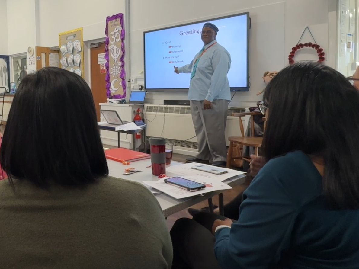 Person delivering Deaf Awareness presentation